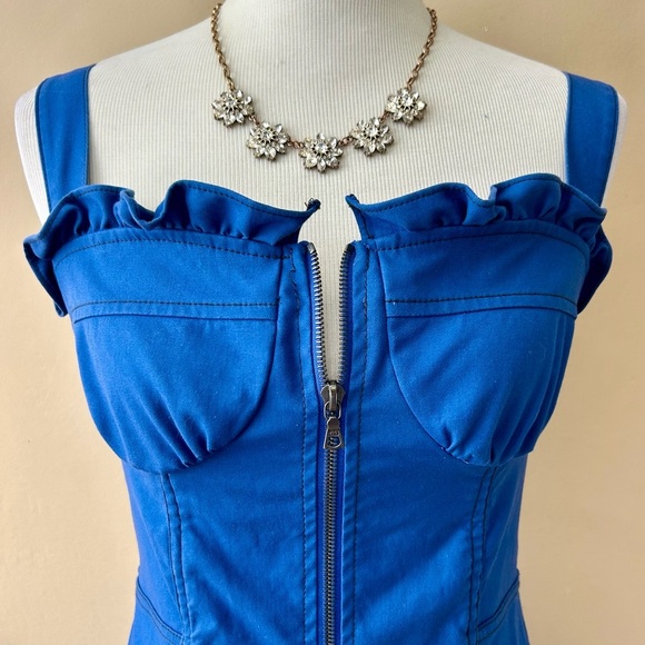 Sea New York Royal Blue Ruffle Corset Bustier Milkmaid Zip Front Midi Dress S - Picture 11 of 15